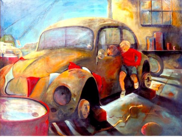 Kinder auf dem Schrottplatz 110 x 100 cm