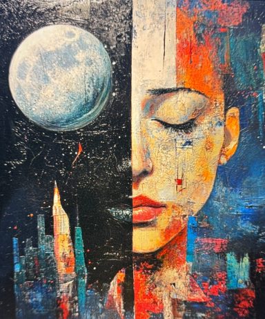 Between Mo0n and Metropolis 90 x 100 cm
